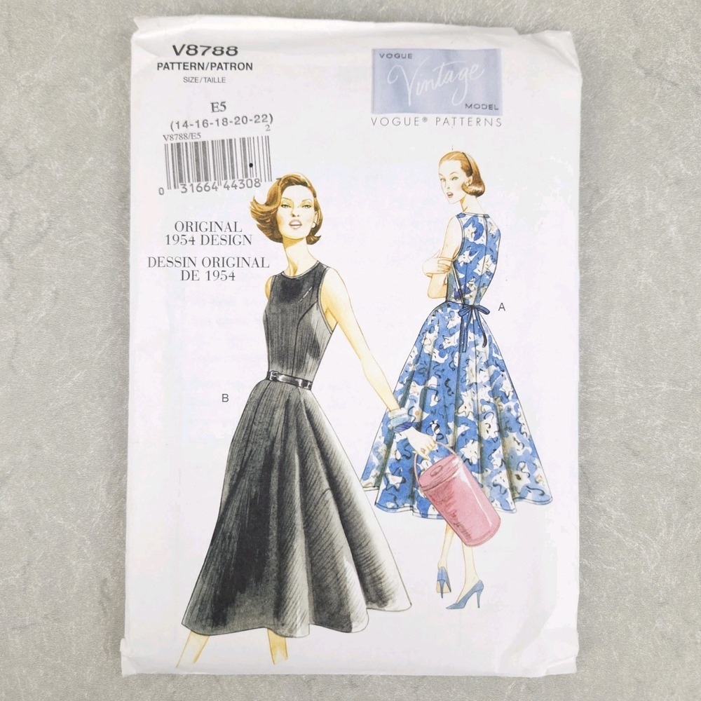 Vogue Vintage Sewing Pattern V8788 1954 Retro Wrap Dress Fit Flare Pinup Sz14-22